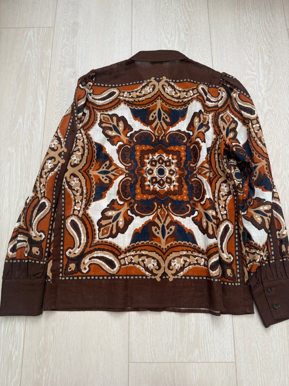 Sezane Claudio Brown and Orange Paisley Button Down Shirt - Picture 8 of 8